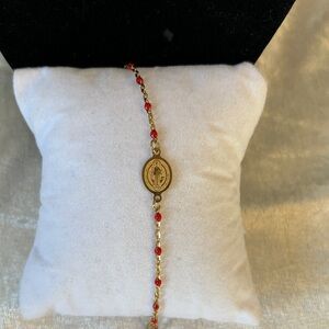 Gold and Red Beaded Bracelet